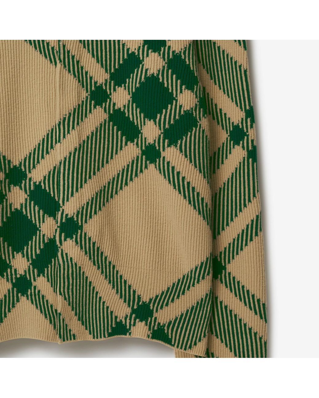 Burberry Green Checkered Intarsia Knit Crewneck Cardigan for men