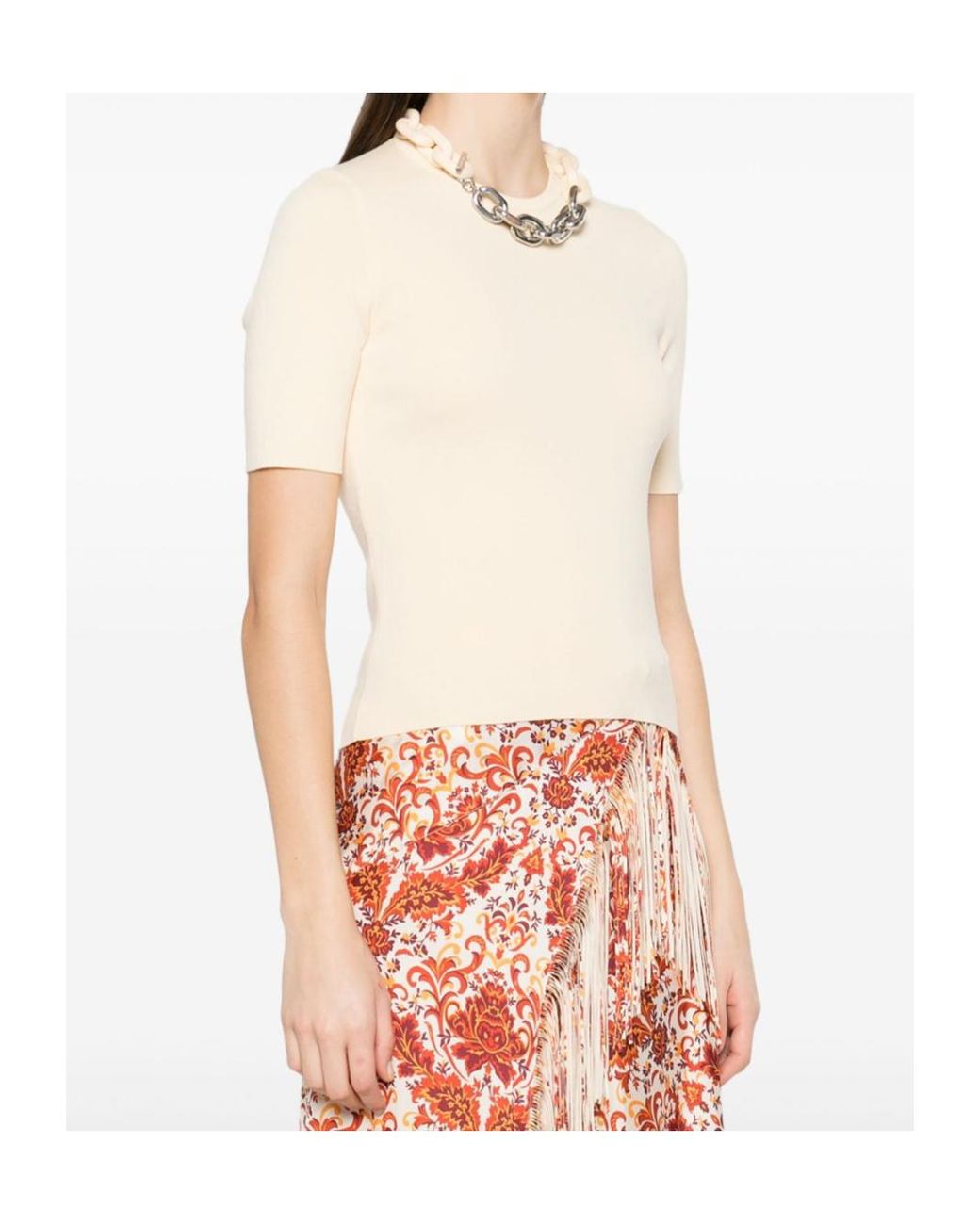 Rabanne Natural Chain Link-Detailed Crewneck Top