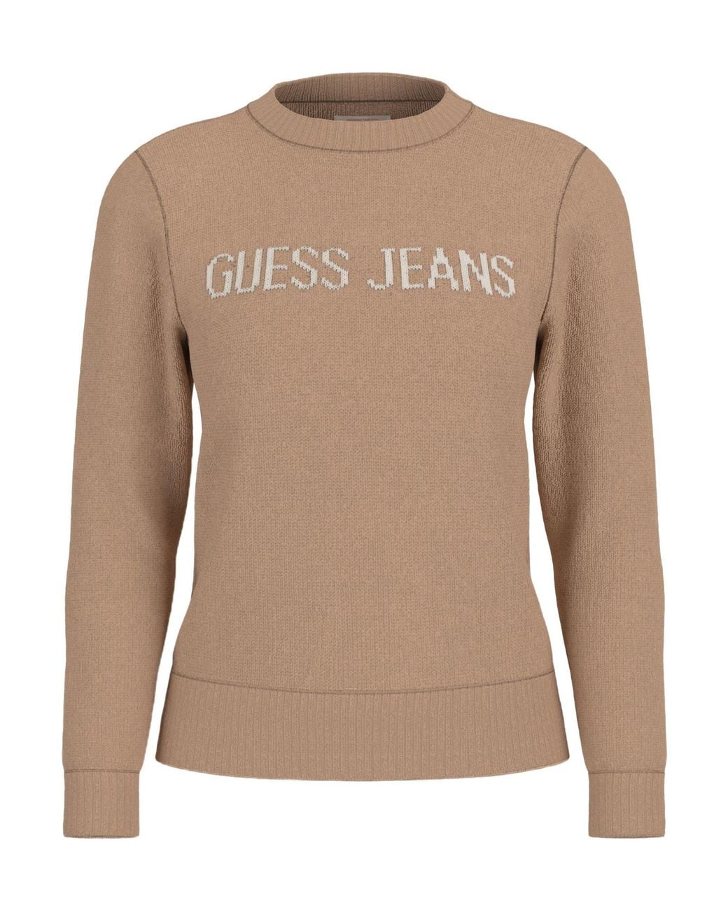 Guess Brown Intarsia Knitted Crew Neck Jumper