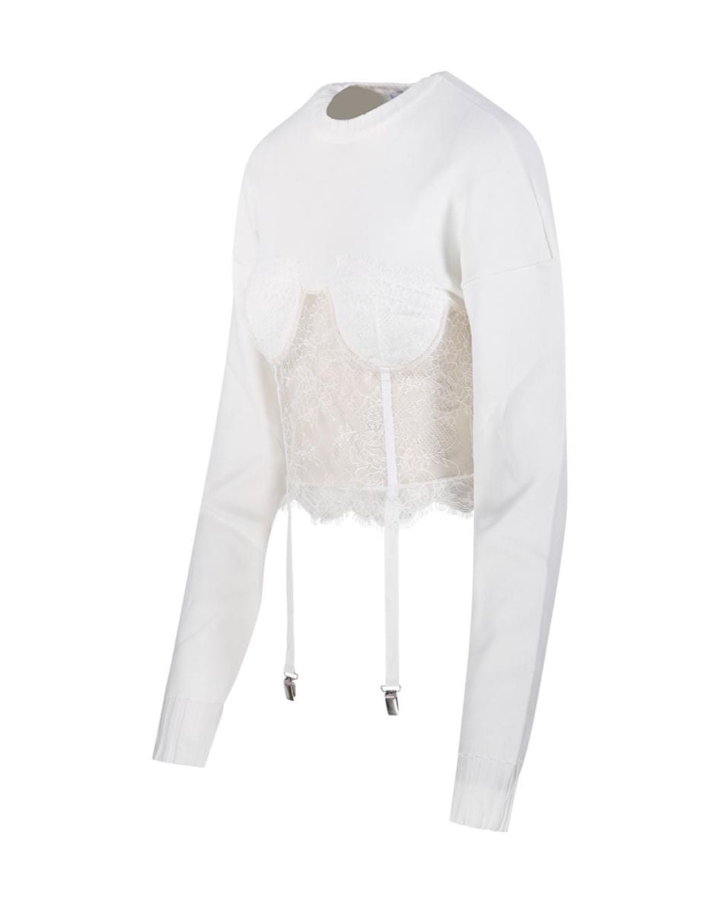 GIUSEPPE DI MORABITO White Lace Bustier Knitted Sweater