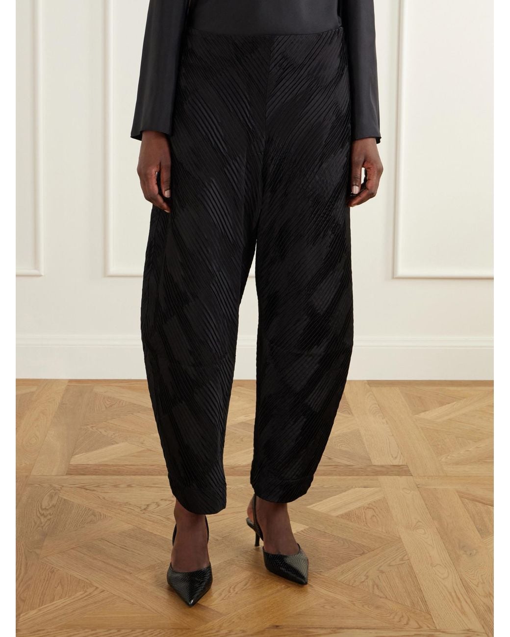 Rohe Black Plissé Satin Tapered Pants