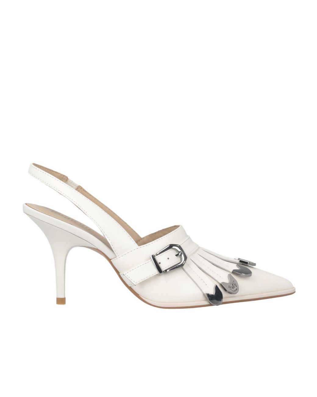 Pinko White Slingback Fringed-Detail Pumps