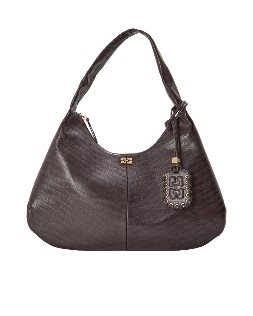 Ganni Gray Leather Hobo Bag