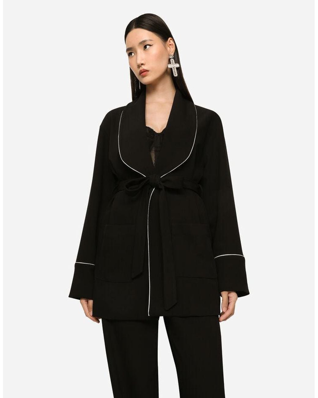 Dolce & Gabbana Black Kim Woolen Pajama Shirt With Belt