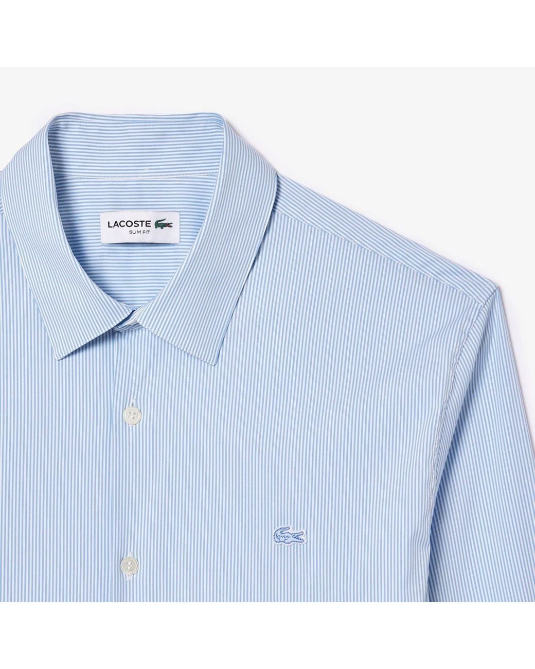 Lacoste Blue Slim Fit Striped Stretch Poplin Shirt for men