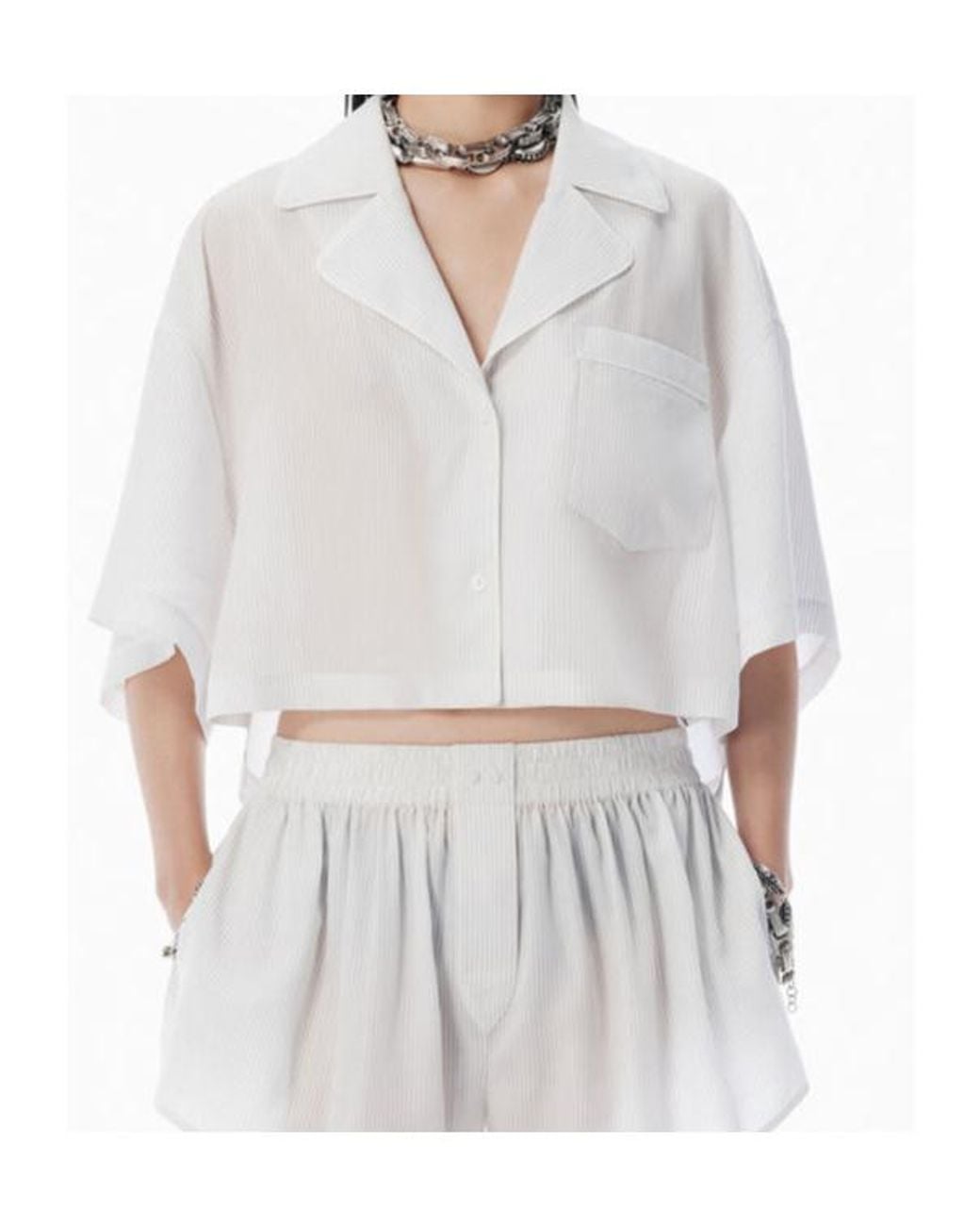 T By Alexander Wang White Striped Boxy Shirt