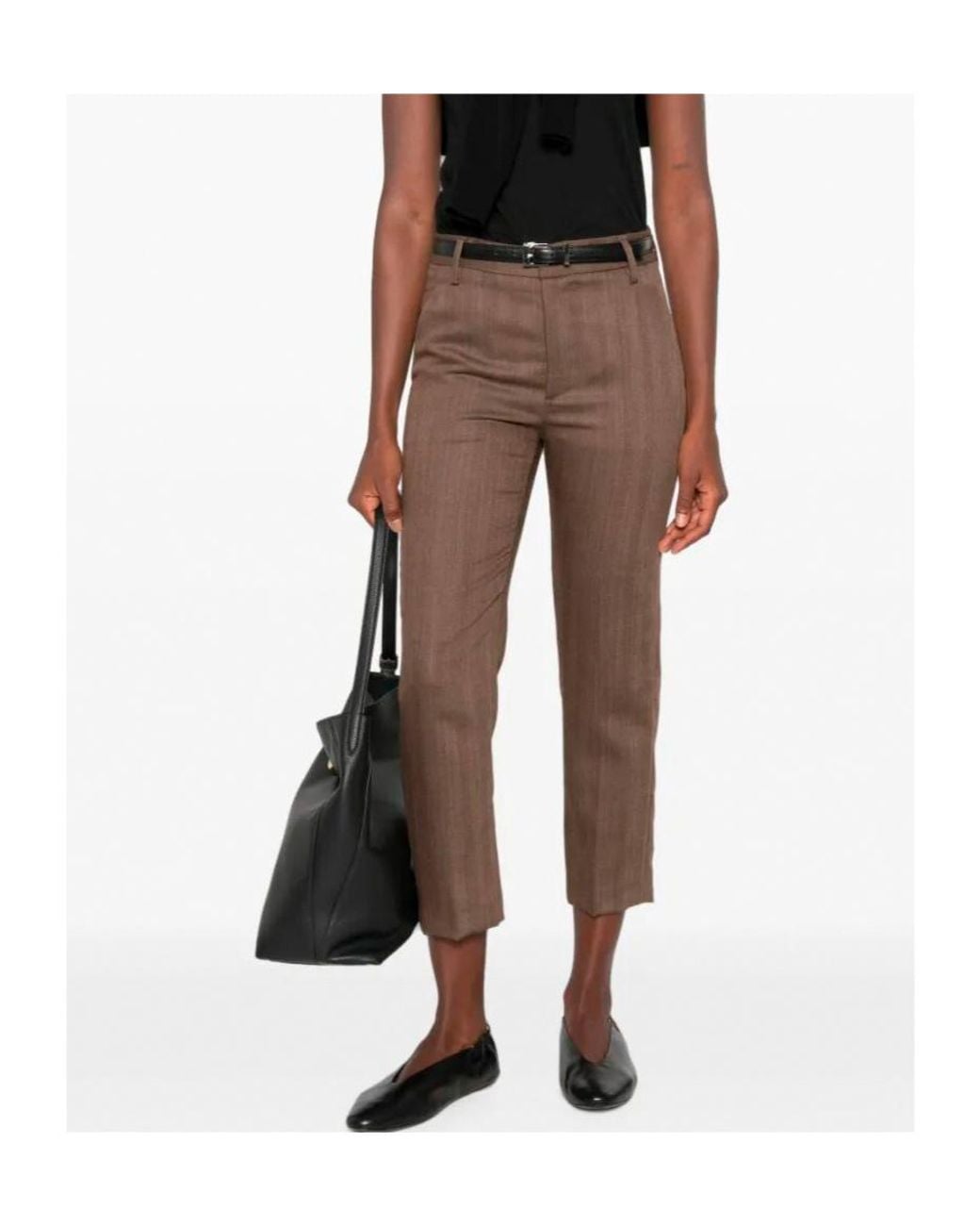 Dondup Brown Nima Herringbone-Pattern Cropped Wool Trousers