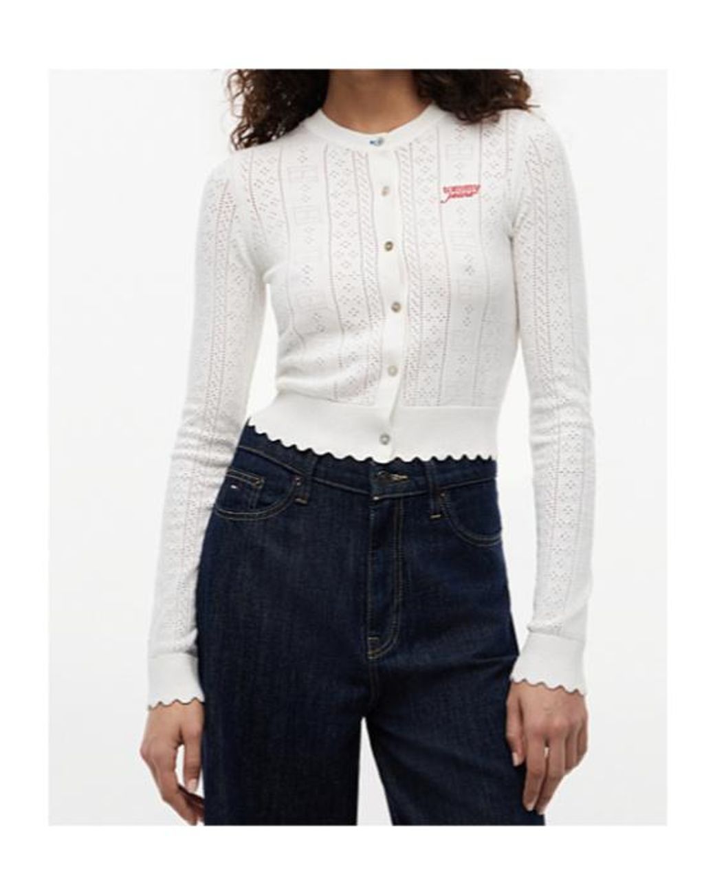 Tommy Hilfiger White Slim Pointelle Flag Cardigan