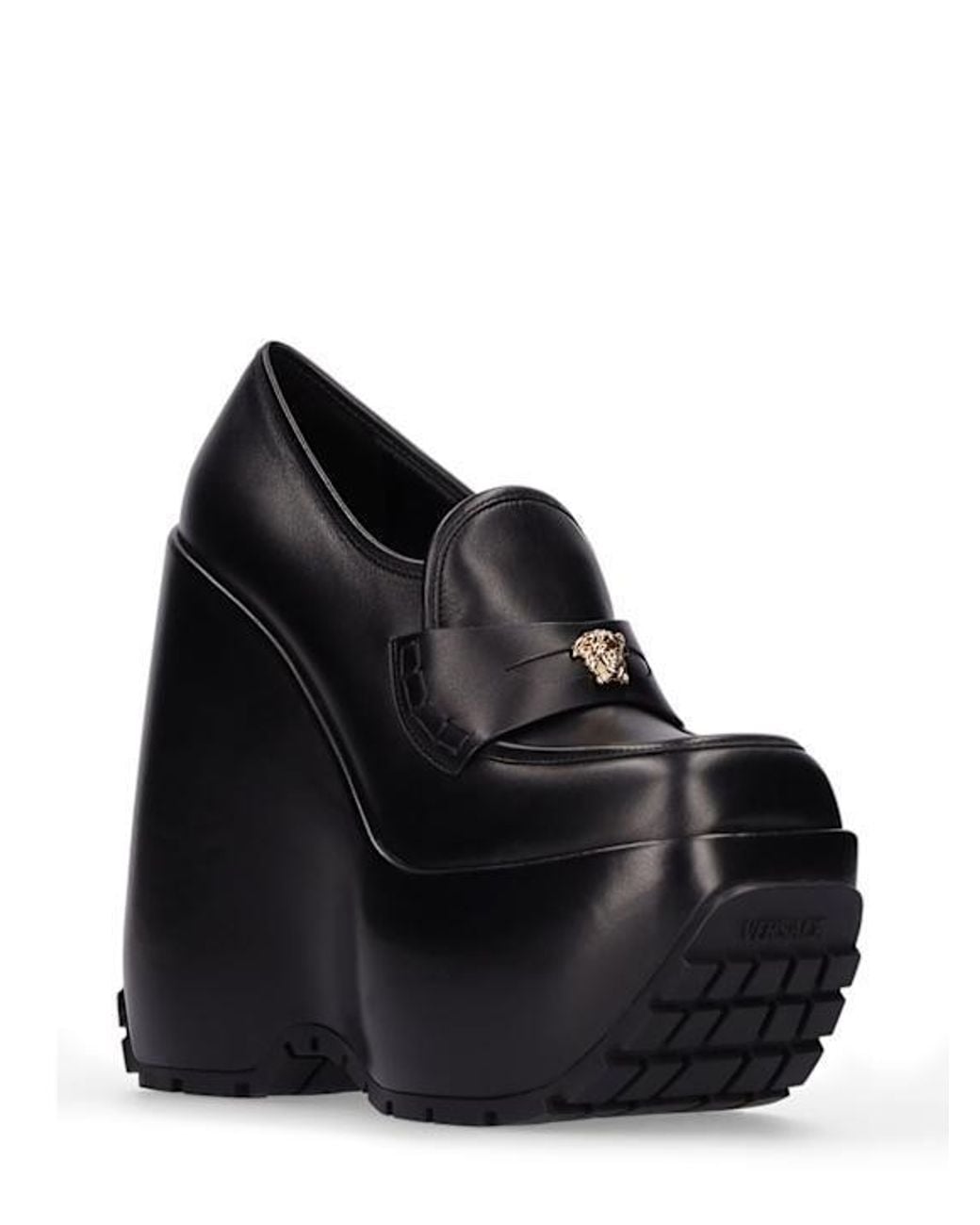 Versace Black 160Mm Medusa Platform Leather Wedges