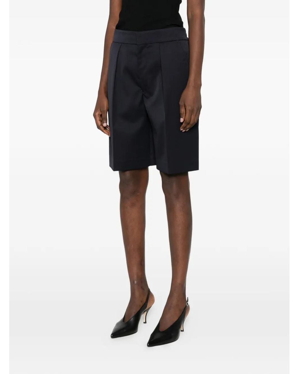 Victoria Beckham Black Pleated-Front Shorts