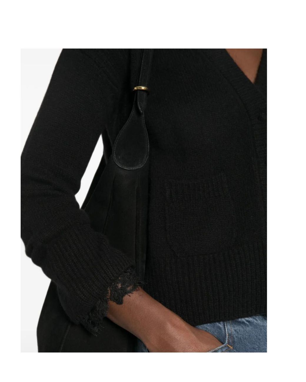 Ermanno Scervino Black Lace-Trim Cashmere Cardigan