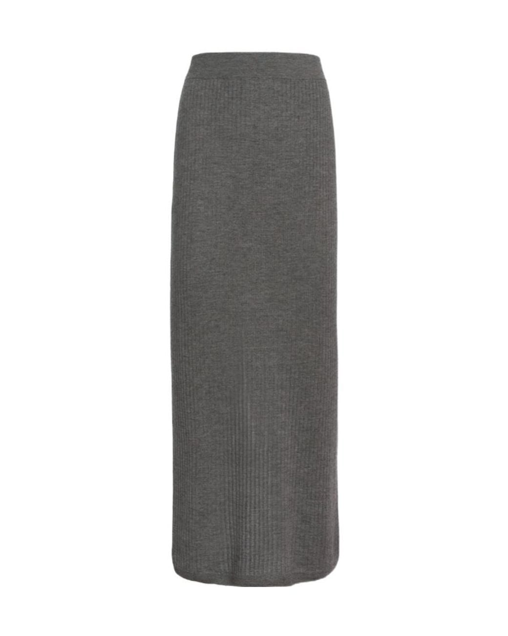 Malo Gray Ribbed Slit Knitted Skirt