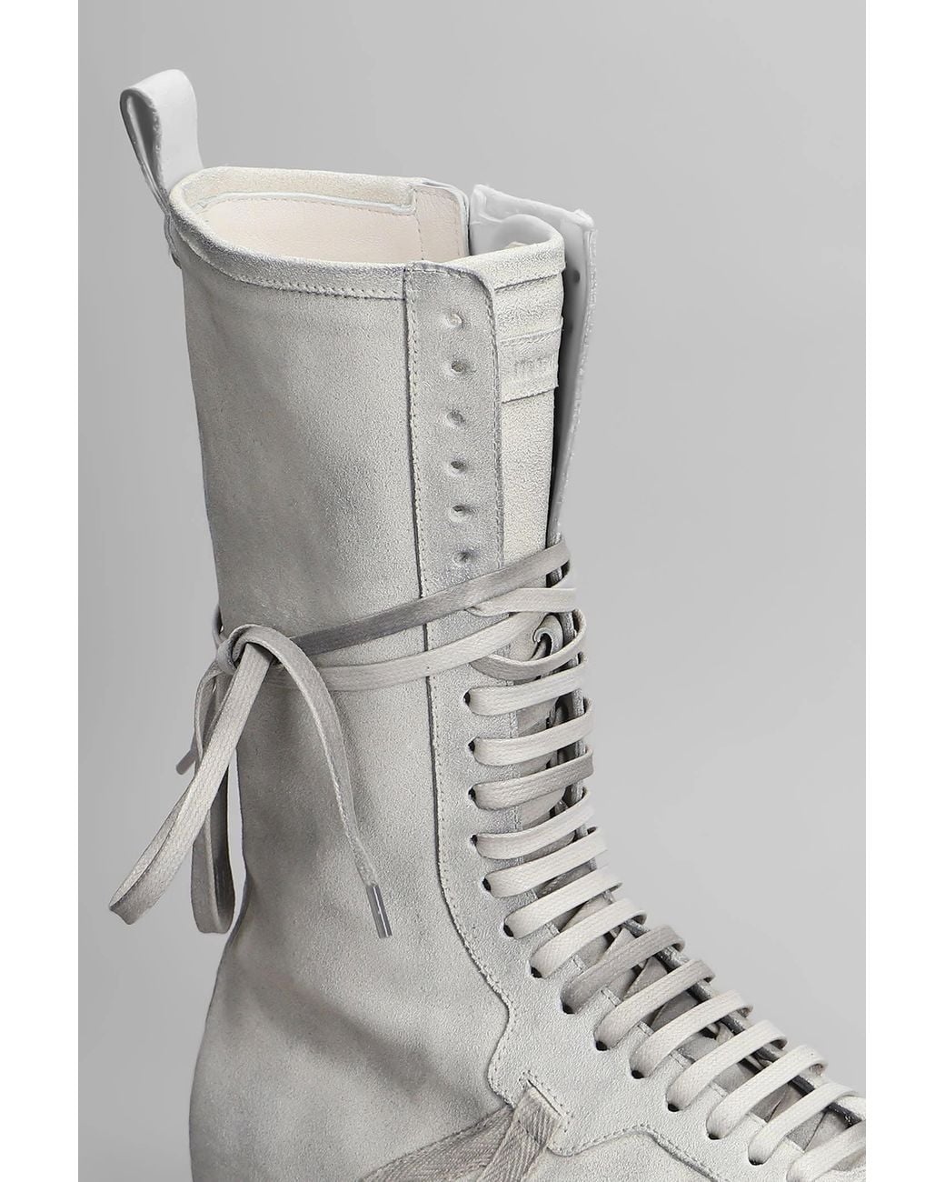 Ann Demeulemeester Gray Logo Embossed Lace-Up Sneakers for men