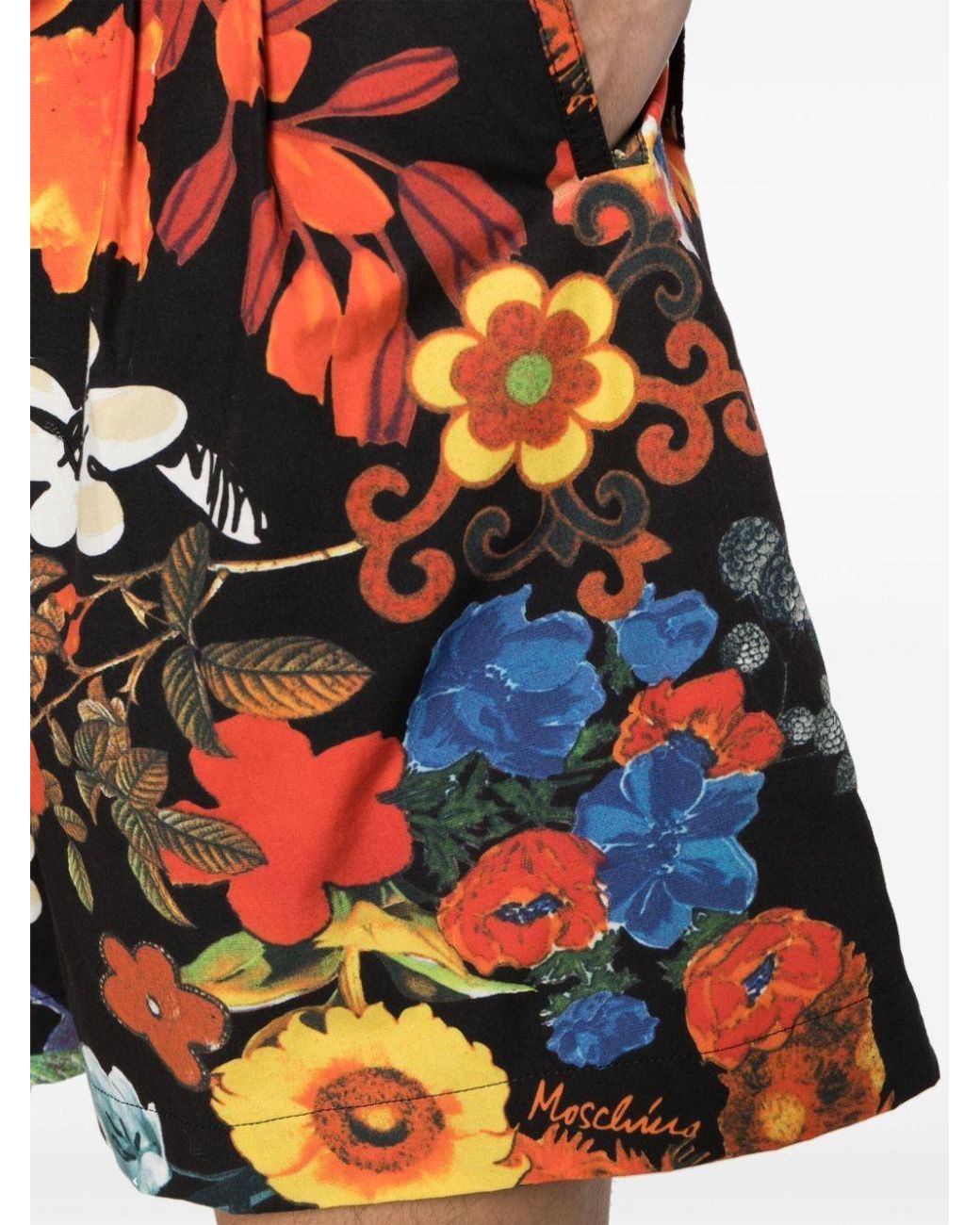 Moschino Orange Floral-Printed Shorts for men