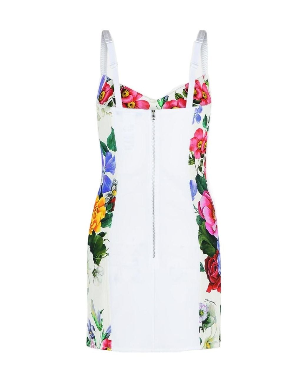 Dolce & Gabbana White Peony Printed Calf-Length Dress