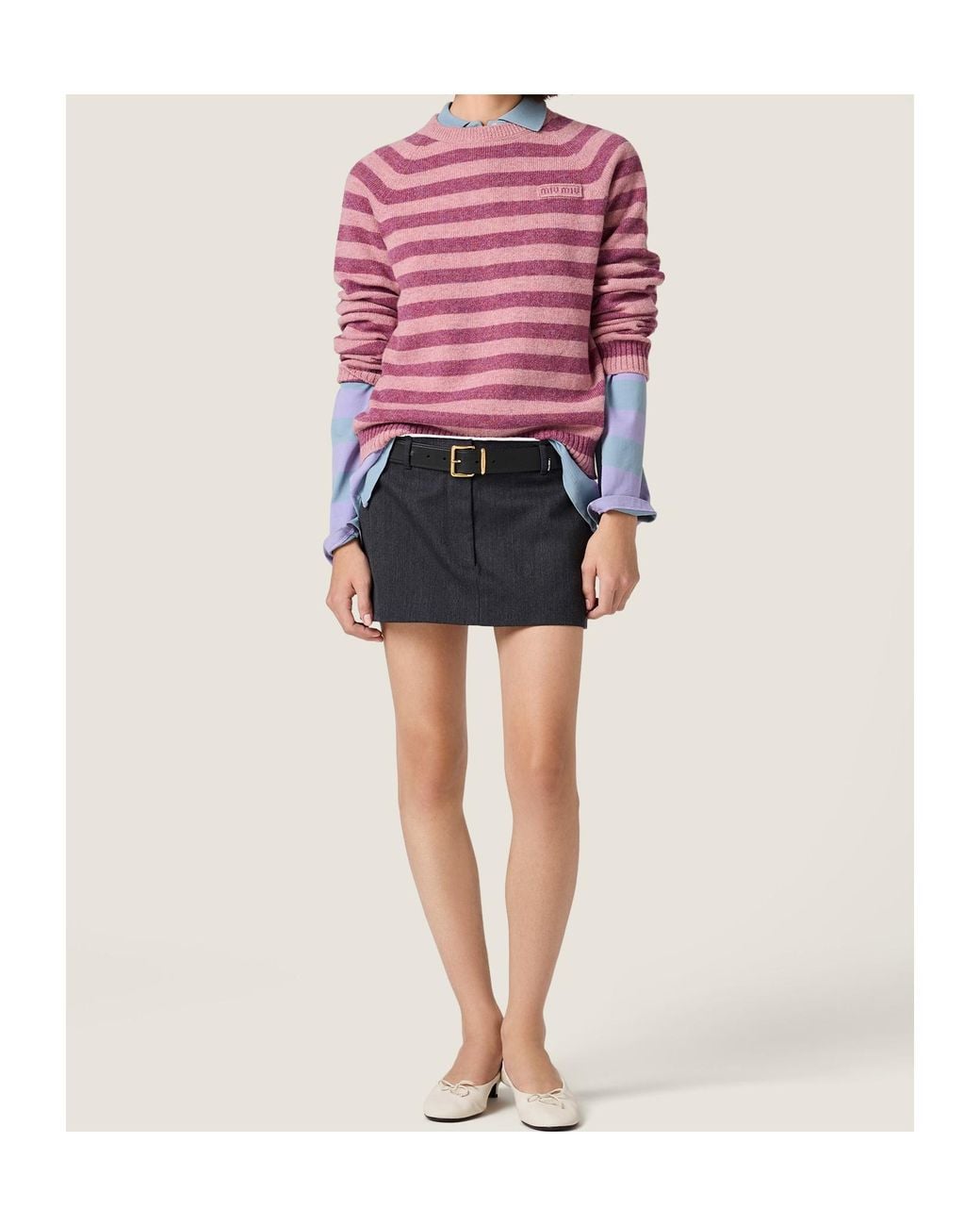 Miu Miu Pink Wool Crew-Neck Sweater