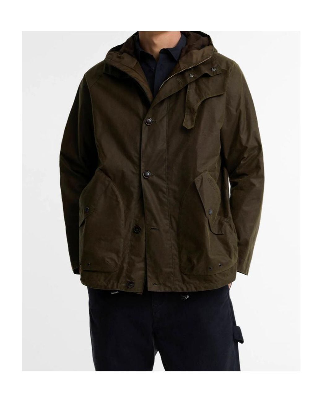 Barbour Brown Hooded Button-Fastening Waxed Coat for men