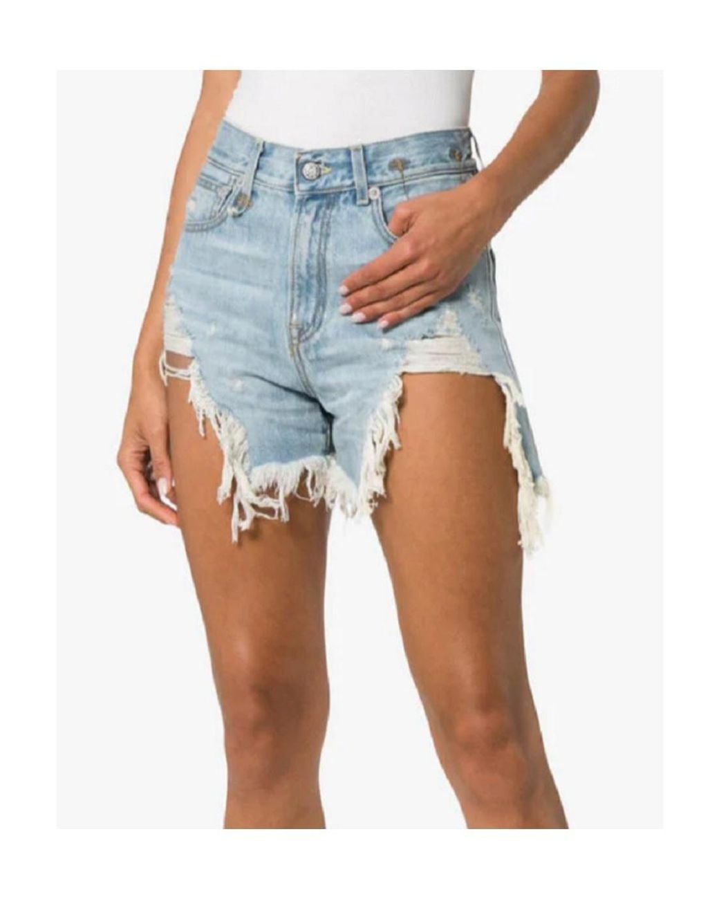 R13 Blue High Waist Denim Shorts