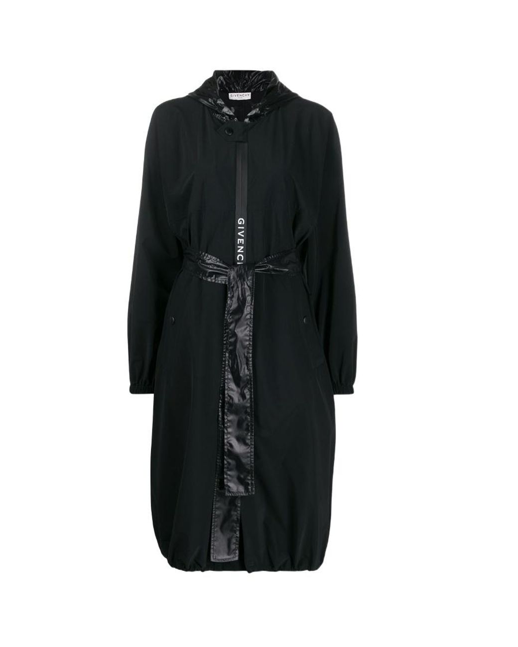 Givenchy Black Hooded Belted Raincoat