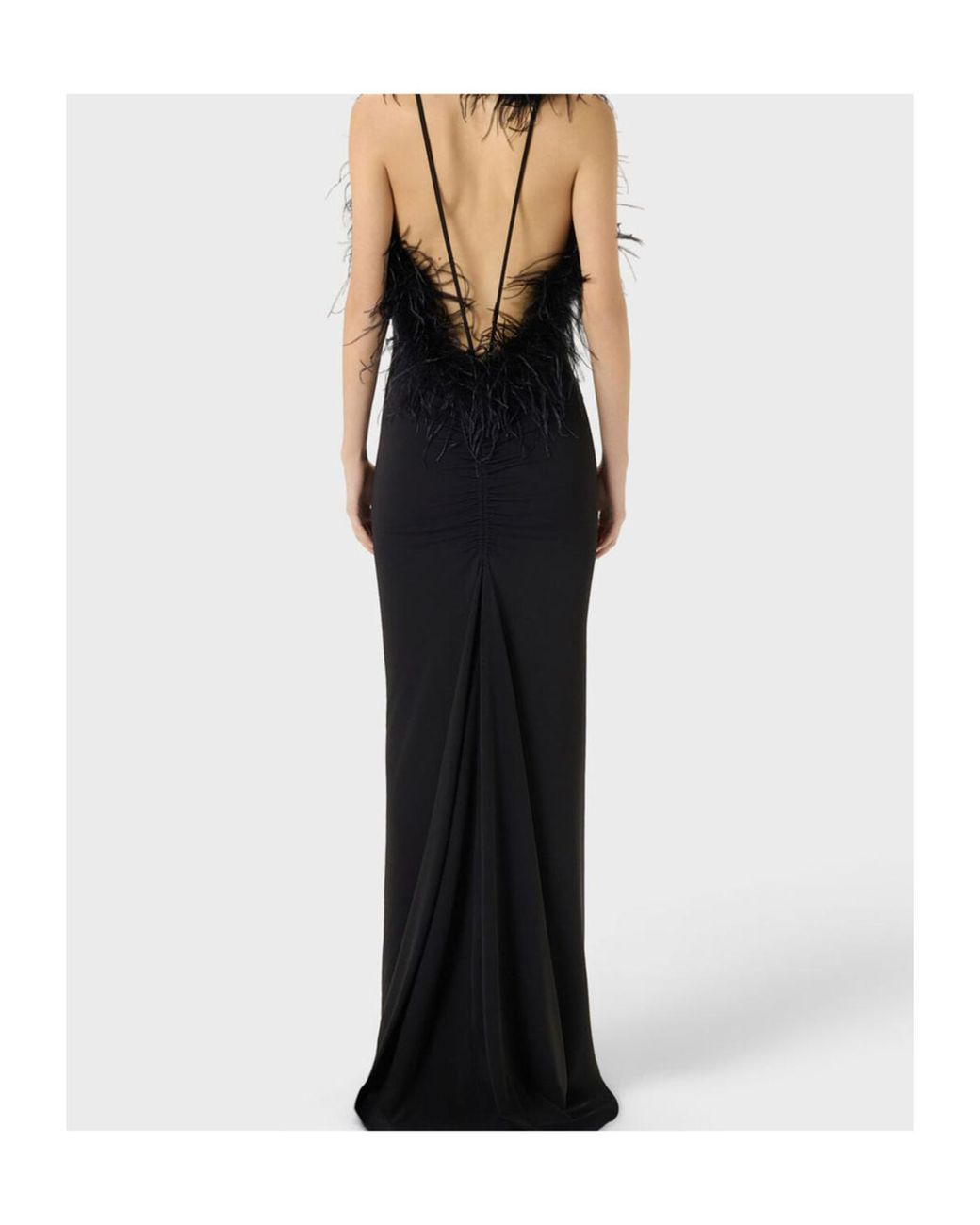 Blumarine Black Long Jersey Dress With Deep Neckline And Marabou Details