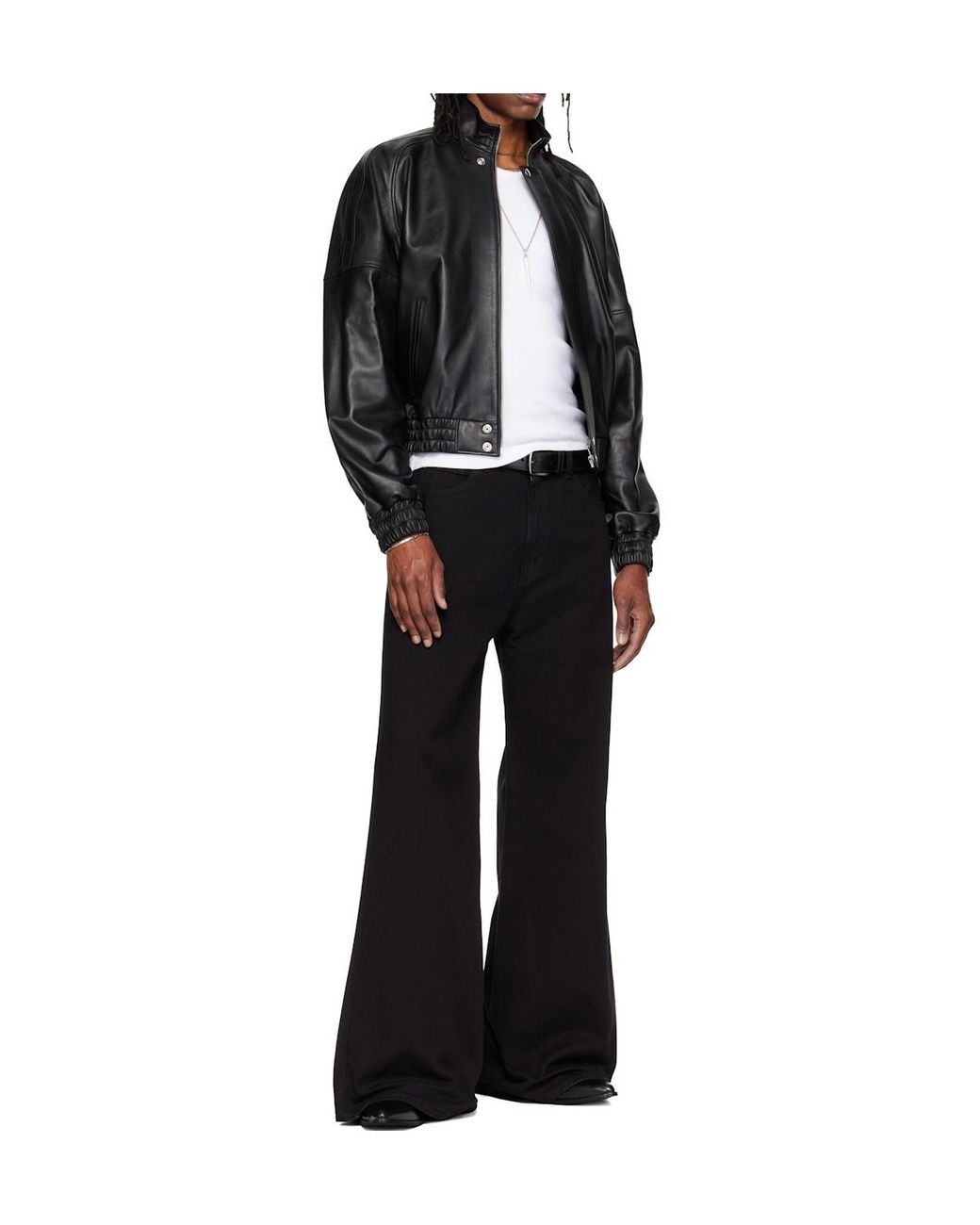 Lu'u Dan Black Stand-Up Collar Leather Jacket for men