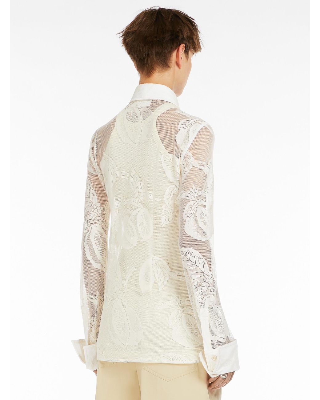 Sportmax White Lace Detailed Long-Sleeved Top
