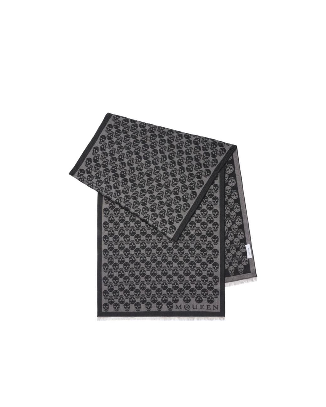 McQueen Gray Skull Jacquard Scarf for men