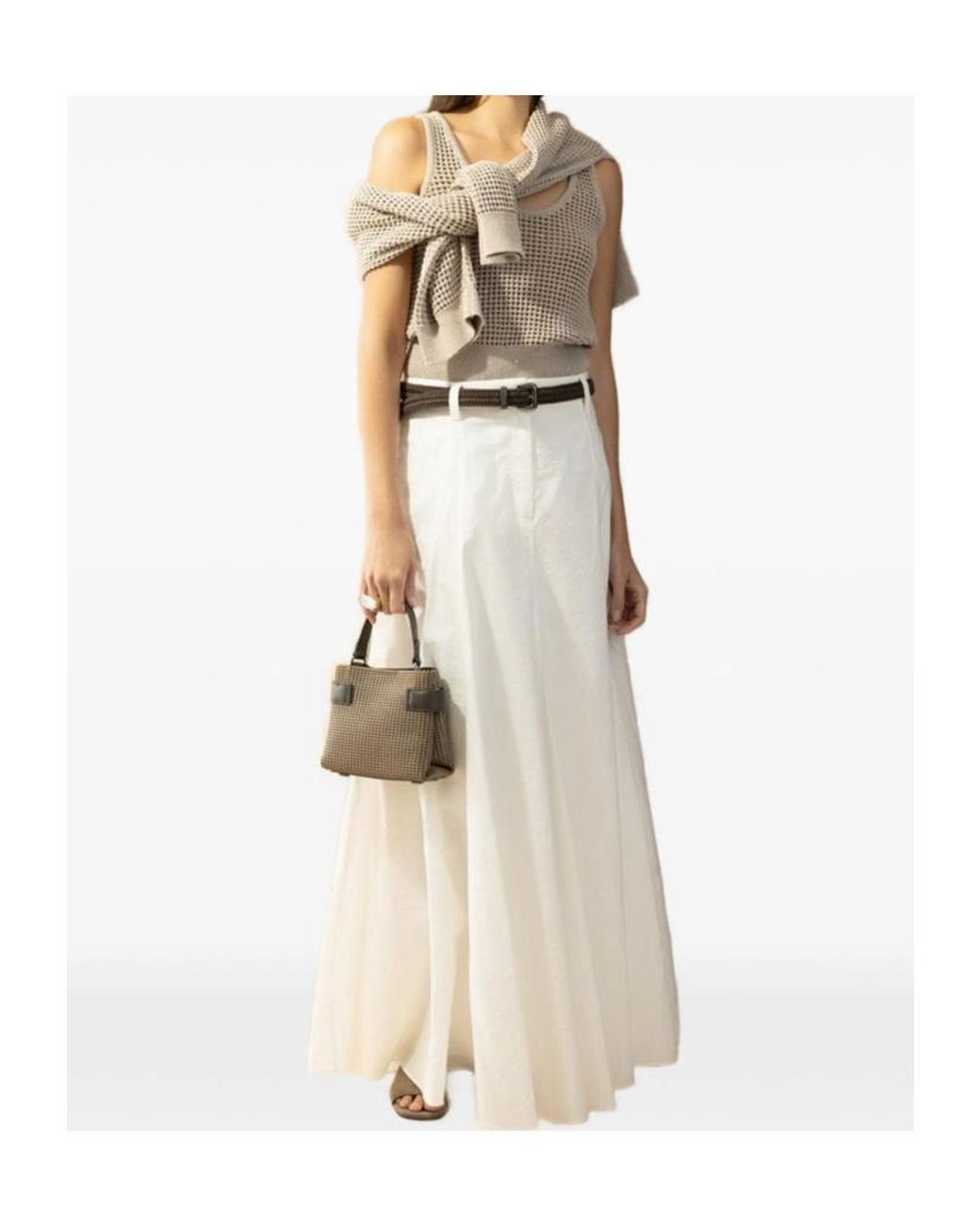 Brunello Cucinelli Natural Sleeveless Knitted Tank Top