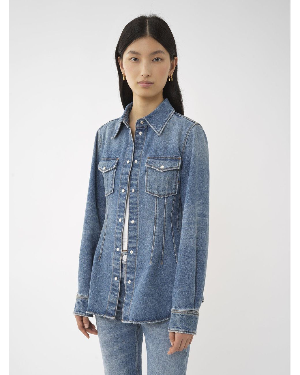Chloé Blue Chloé Corset Detailed Western Shirt