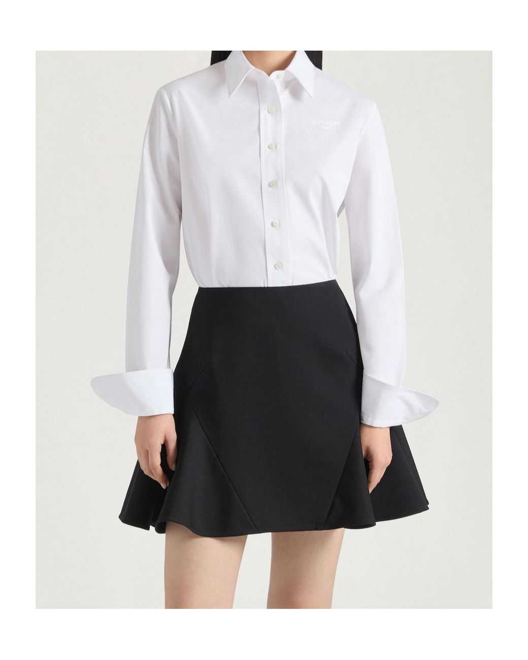 Givenchy White Paris Logo Embroidered Long-Sleeved Shirt