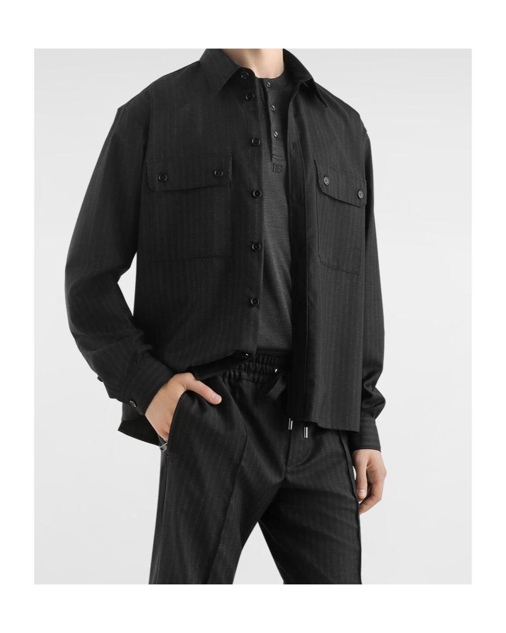Dolce & Gabbana Black Virgin Wool-Blend Shirt for men