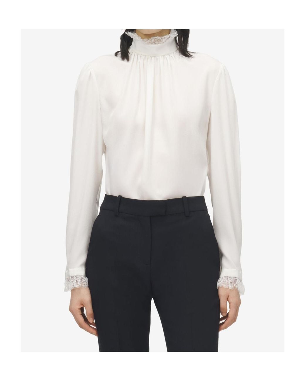 McQueen White Silk Lace-Detail Shirt