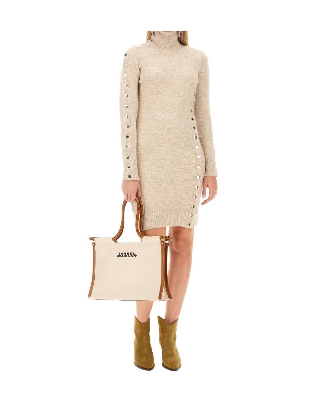 Isabel Marant Natural Turtleneck Knitted Mini Dress