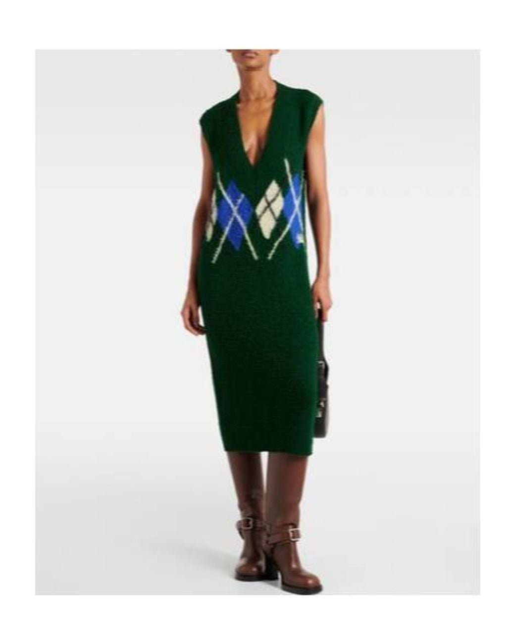 Burberry Green Argyle Wool Maxi Dress