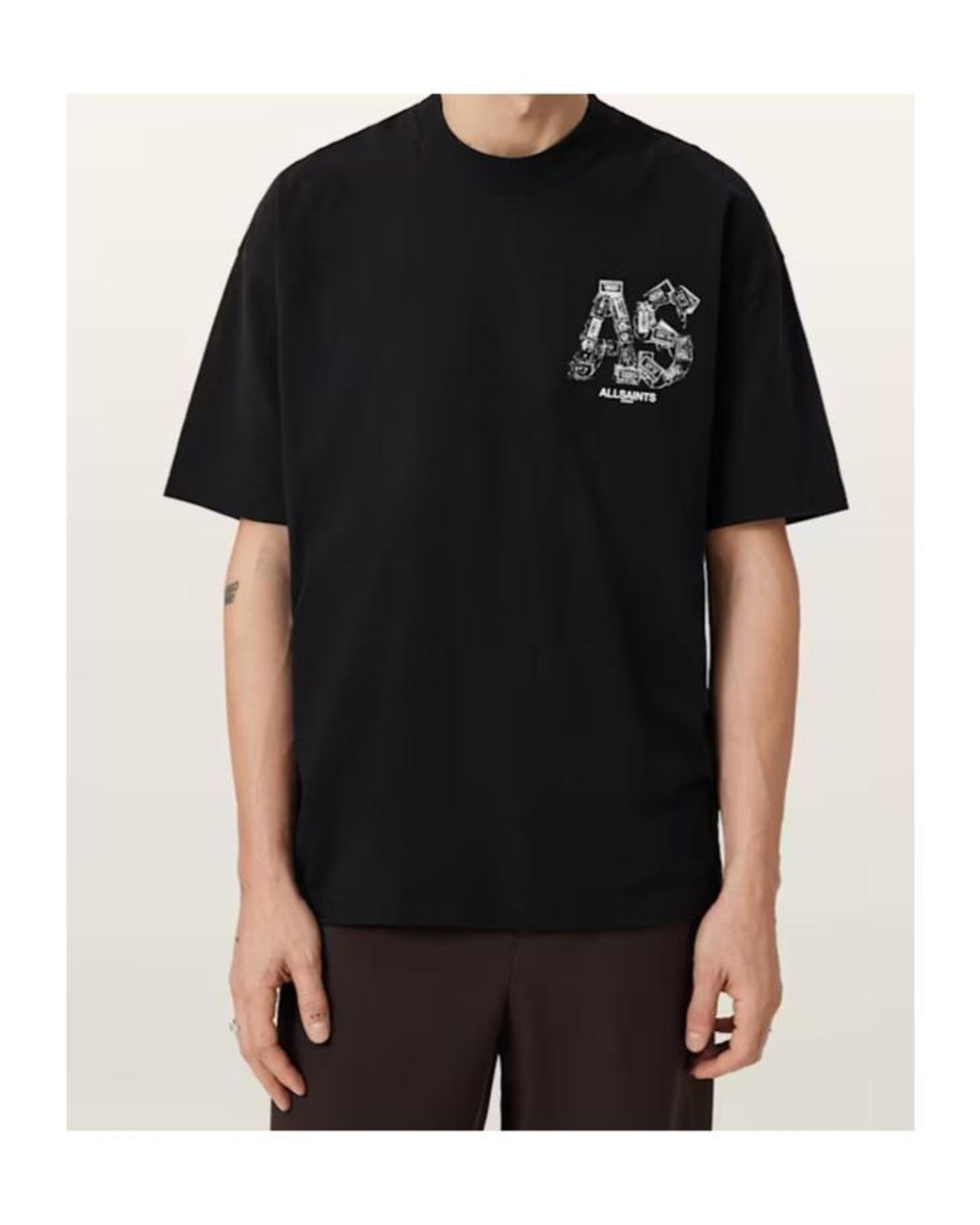 AllSaints Black Mixtape Graphic T-Shirt for men