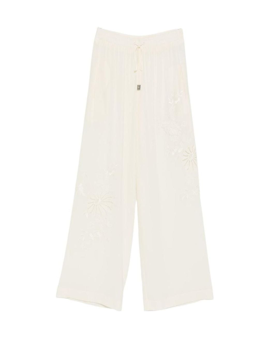 Ermanno Scervino White Floral-Embroidered Trousers