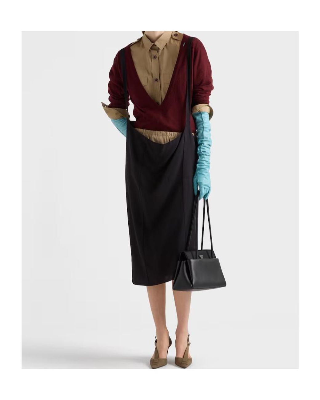 Prada Black Crepe Skirt With Suspender Straps