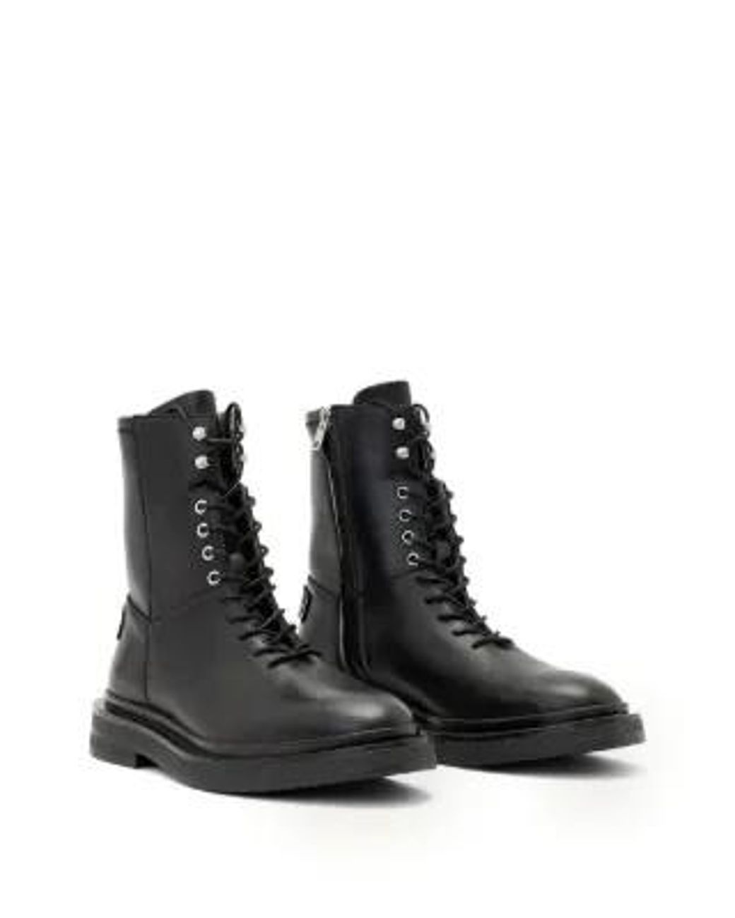 AllSaints Black Escher Lace-Up Zip Combat Boots