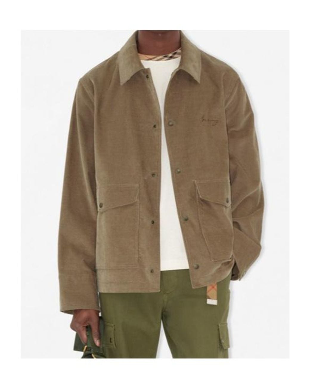 Burberry Green Logo Embroidered Corduroy Shirt Jacket for men