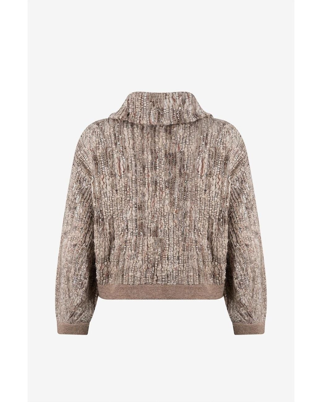 Brunello Cucinelli Brown Embellished Zip-Up Jacket