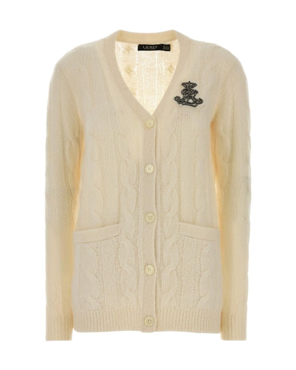 Ralph Lauren Natural Logo-Embellished Cable-Knit Cardigan