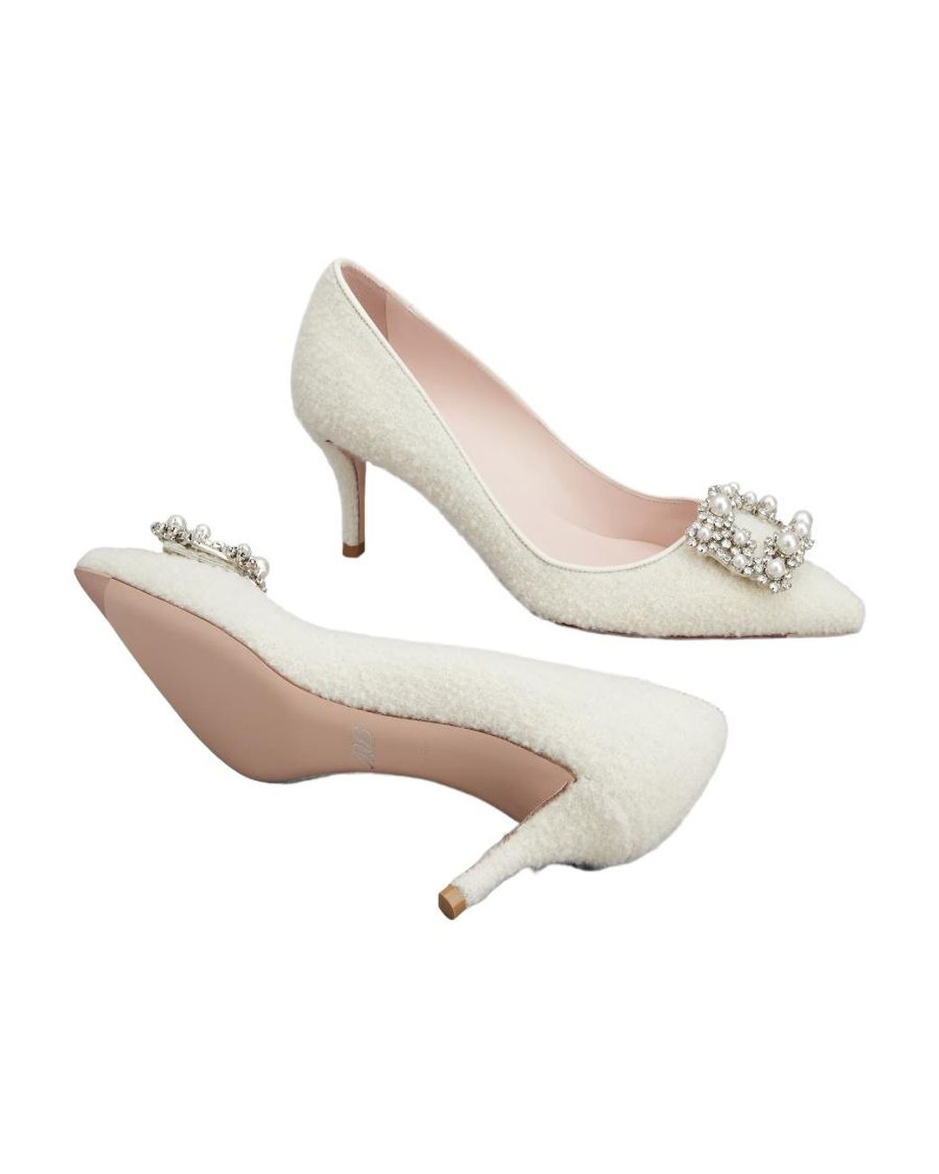Roger Vivier White Embellished Pointed Toe Pumps