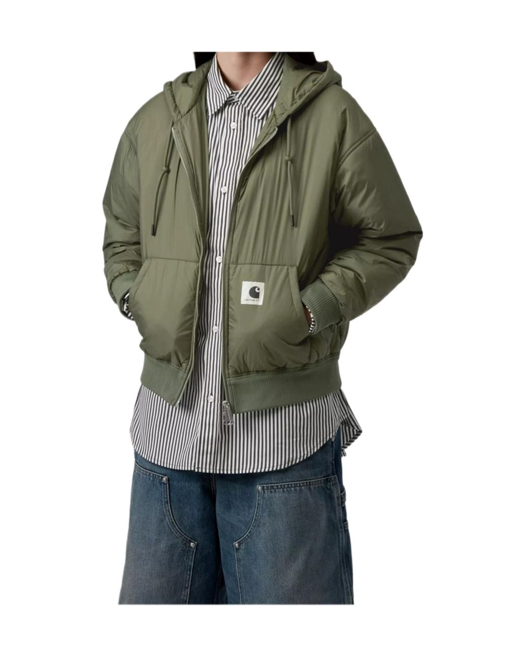 Carhartt Green Logo Patch Zip-Up Hooded Jacket