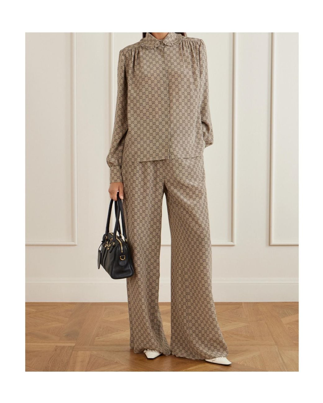 Gucci Brown Printed Crêpe De Chine Shirt