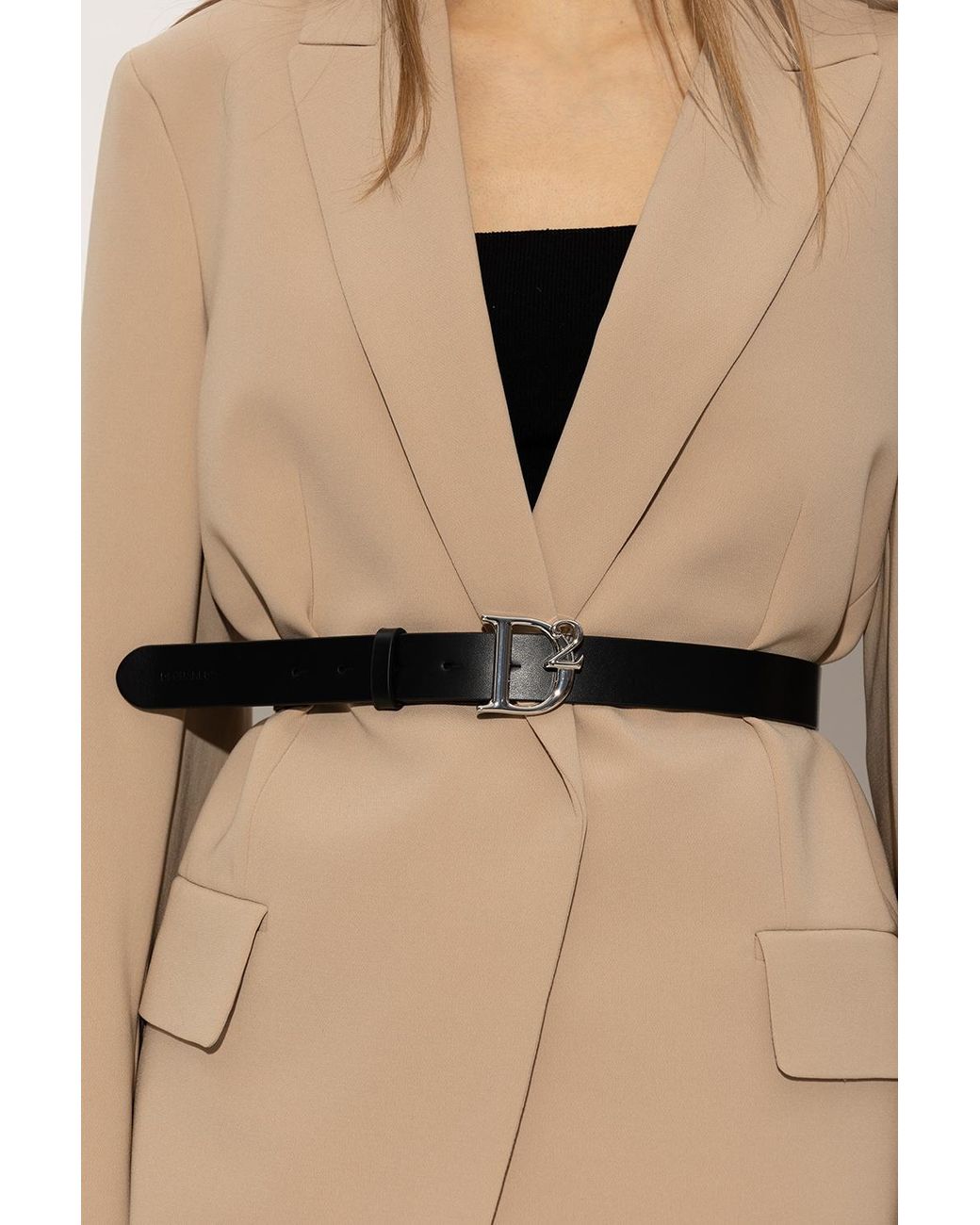 DSquared² White Logo Plaque Buckled Belt