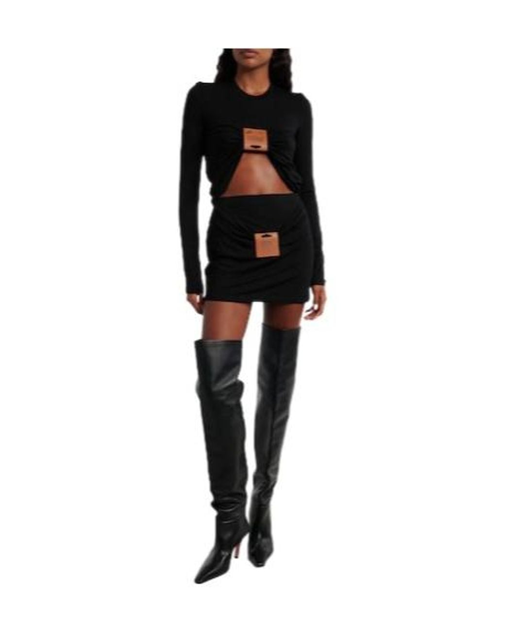 Jean Paul Gaultier Black Leather-Trimmed Jersey Miniskirt
