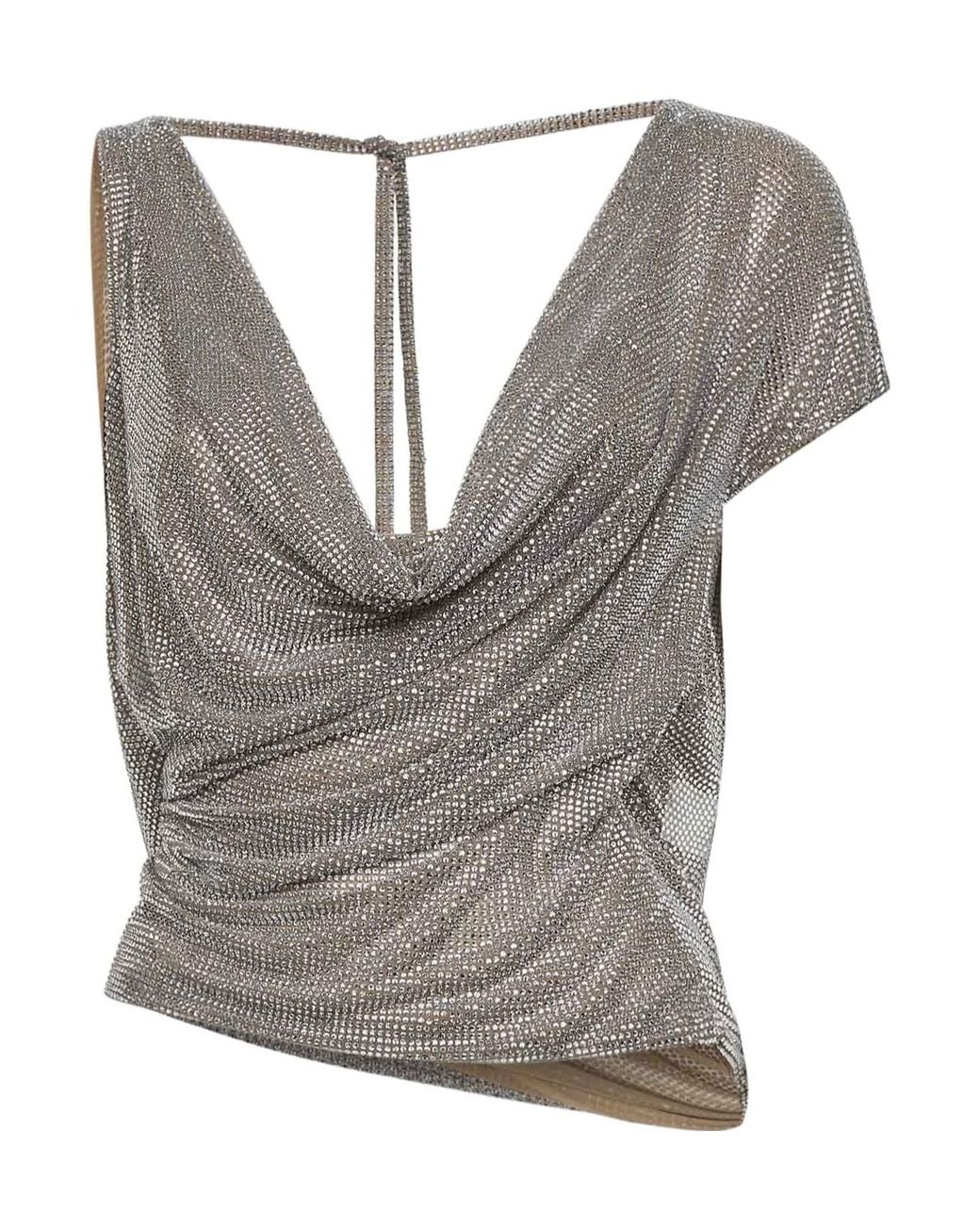 GIUSEPPE DI MORABITO Gray Draped Crystal Top