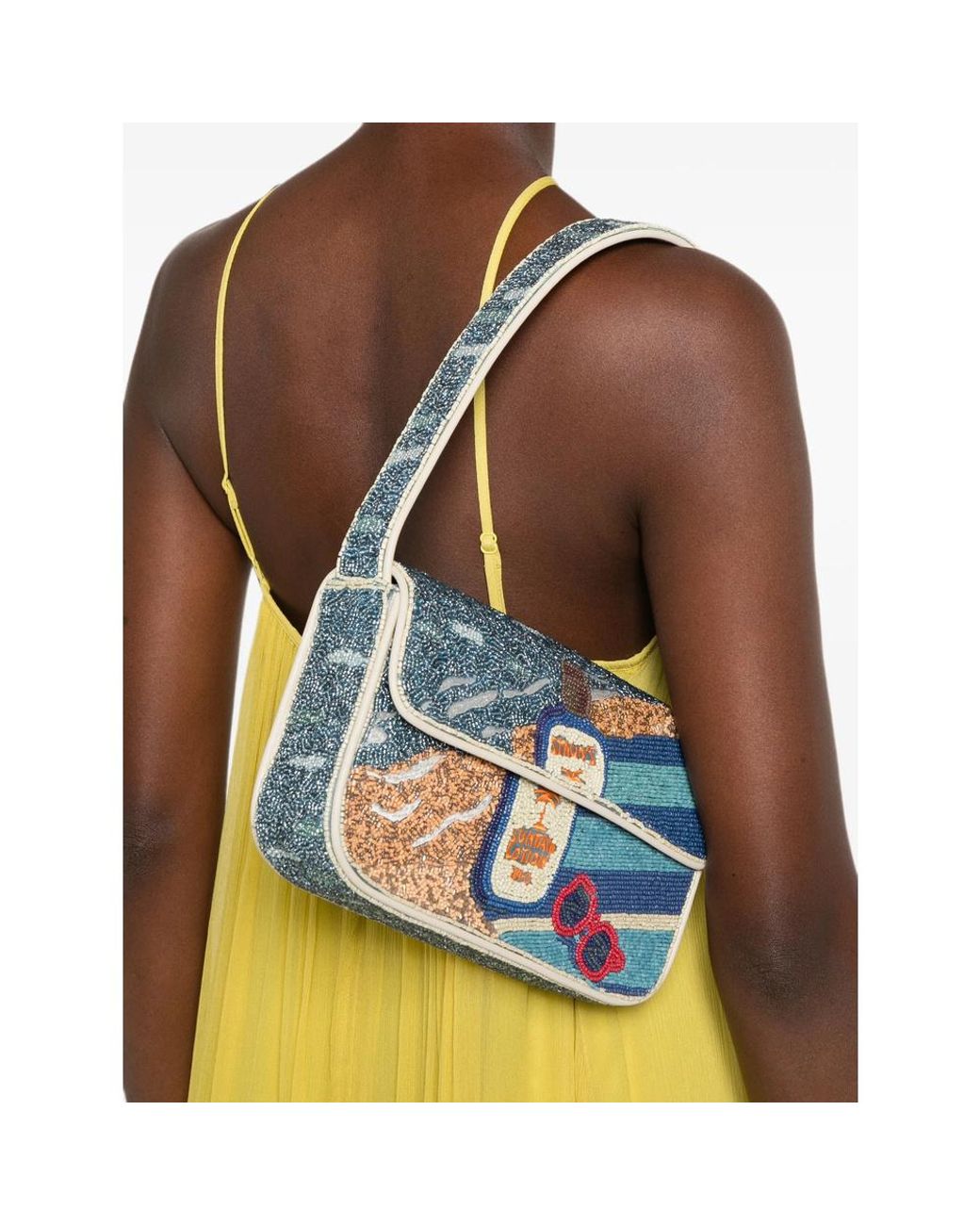 Staud Blue Bead-Embellished Tommy Shoulder Bag