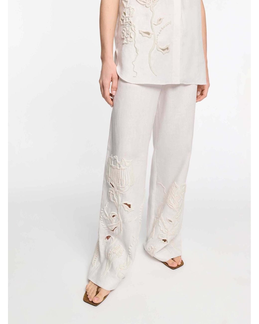 Dorothee Schumacher White Embroidered Linen Trousers