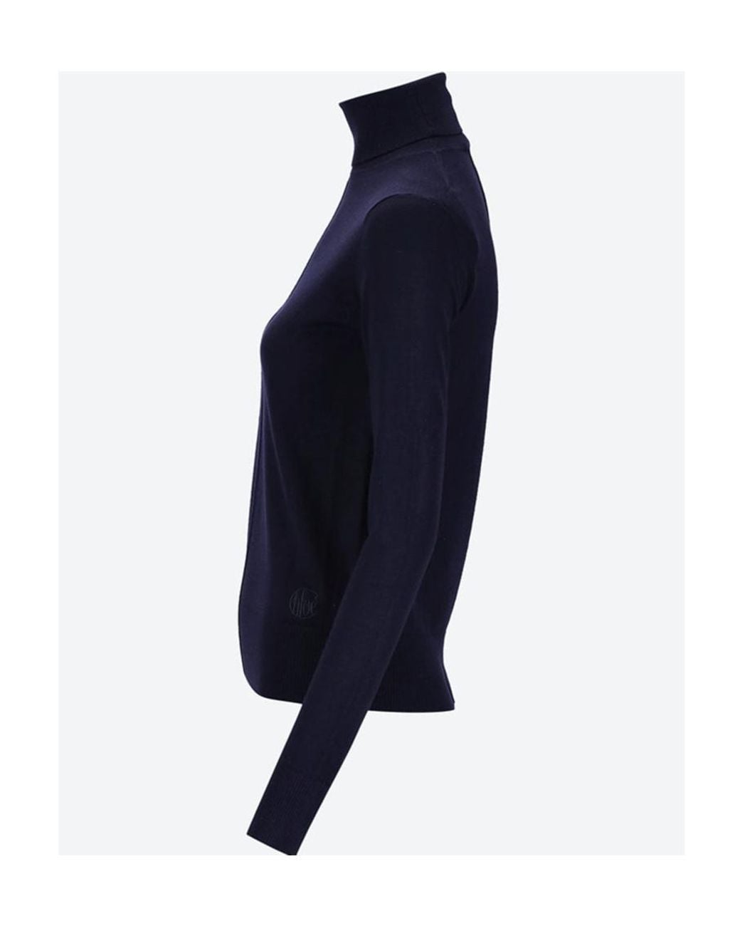 Chloé Blue Chloé Logo Embroidered Turtleneck Knit Jumper